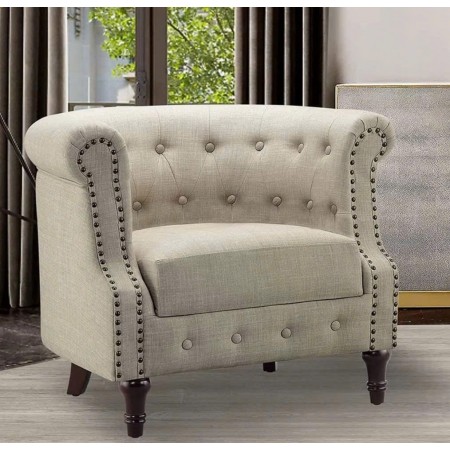 QH23 : Ghế Sofa Đơn Viền Đinh Tán - Màu Kem